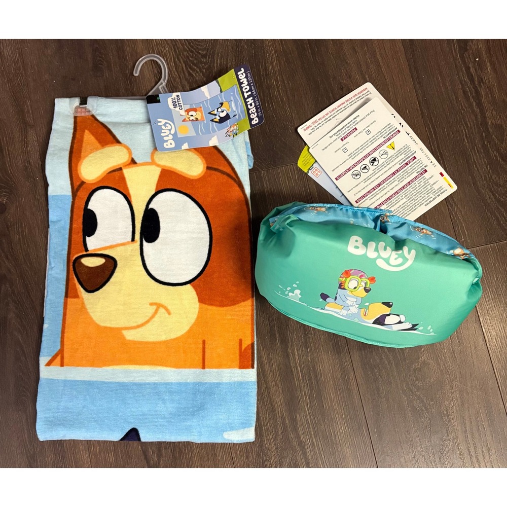 Bluey Bingo Bundle Kids Beach Towel and Life Vest Flotation Swim Puddle Jumper